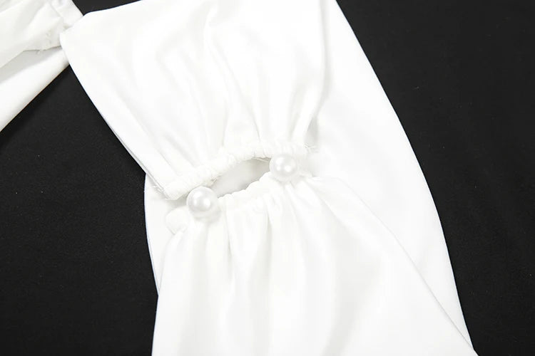 Weird Puss Sexy Halter Dress Women Ribbon Hollow Full Sleeve Cross Ruched Backless Stretch Skinny Midnight Party Club Bodycon