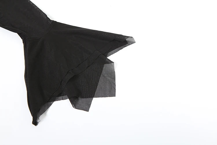 Nibber Irregular Hem t-Shirt Women Patchwork Sexy o-Neck Flared Sleeves Summer Daily Fashion Midnight Skinny Hottie Long Tops