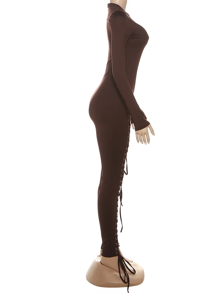 Weird Puss Sexy Fall Jumpsuits Women Diy Shirring o-Neck Full Sleeve Midnight Party Club Stretch Activity Fitness Slim Overalls