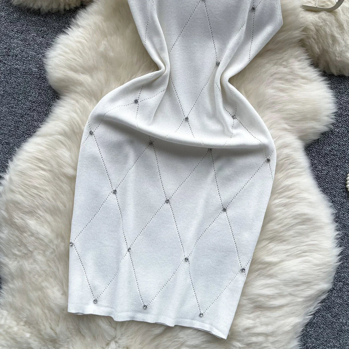 Beaded Halter Knit Bodycon Mini Dress