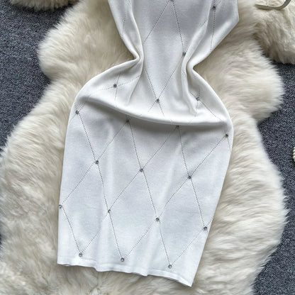 Beaded Halter Knit Bodycon Mini Dress