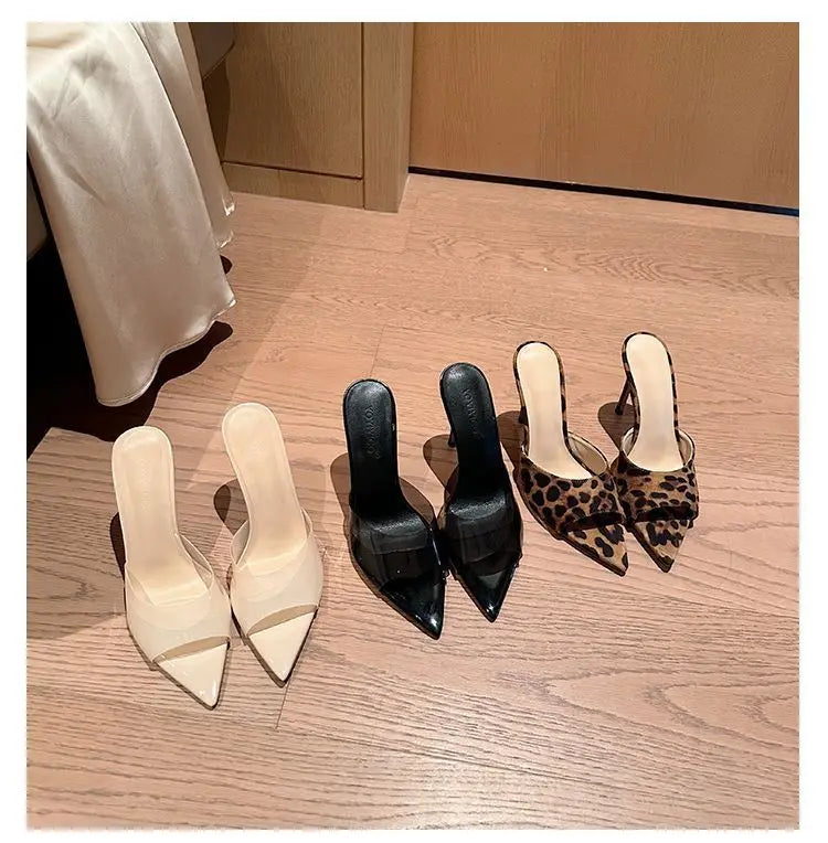 Leopard Print Stiletto High Heel Mules