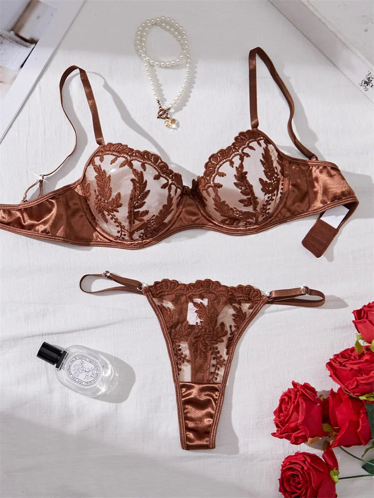 Mesh Embroidery Bra and Panty Set