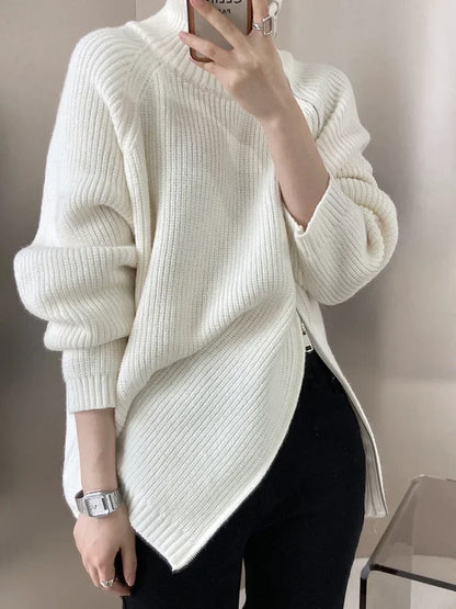 Oversized Turtleneck Zipper Sweater