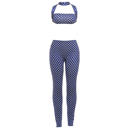 Dot Print Backless Halter Two-Piece Set
