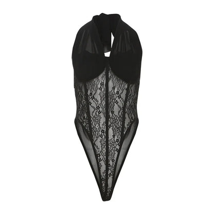 Sheer Lace Halter Bodysuit