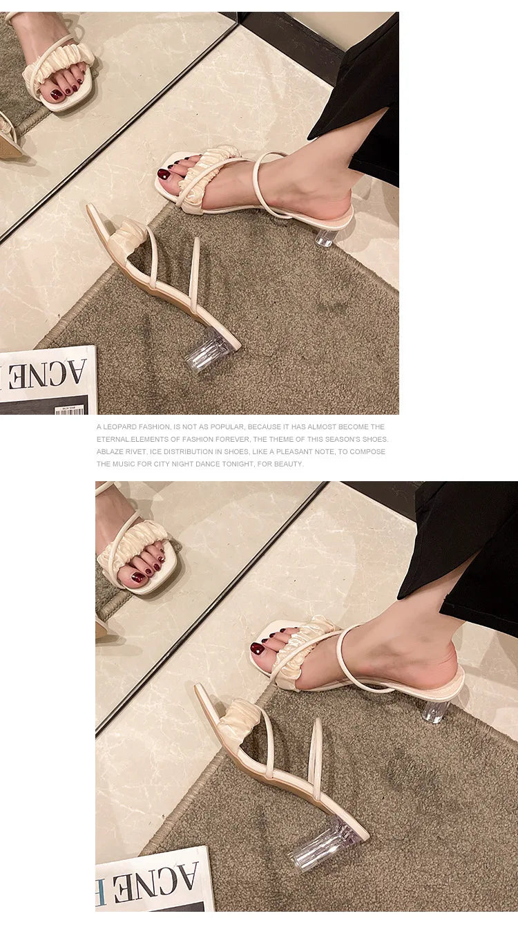 Transparent, Sandals Thick High Heels, with