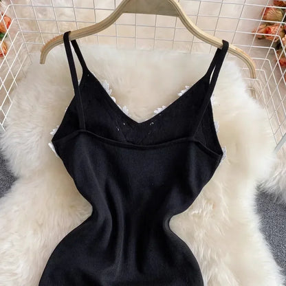 Backless Lace Patchwork Knitted Split Dress