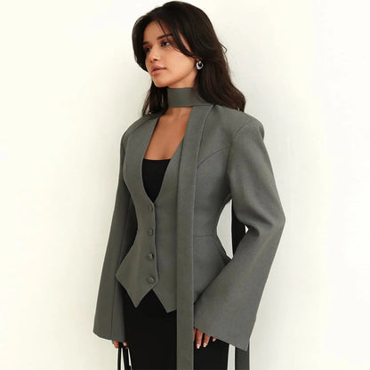 ‘s Fitted Blazer With Scarf Tie