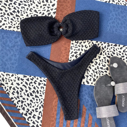 Ring-Detail Bandeau Bikini Set