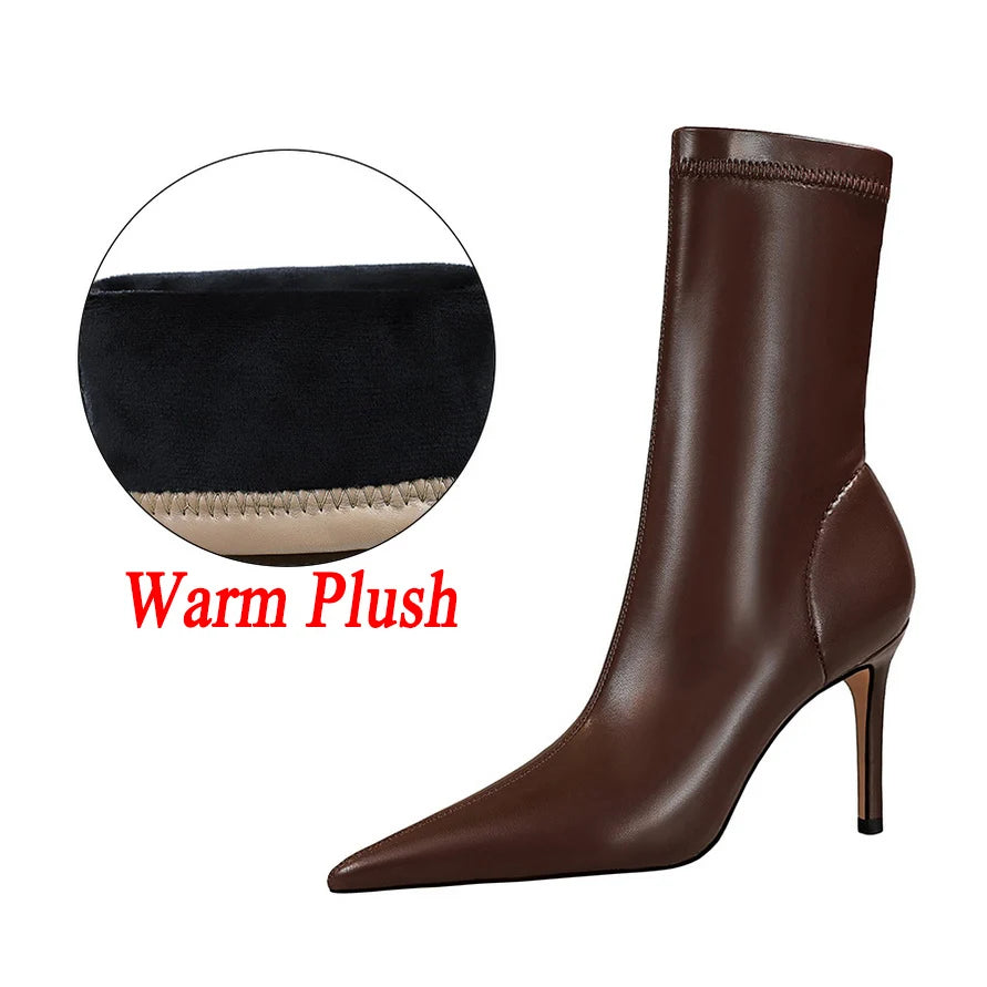 Silk Pointed Toe Sock Ankle Boots