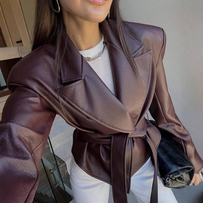 Lace-Up Faux Leather Moto Jacket