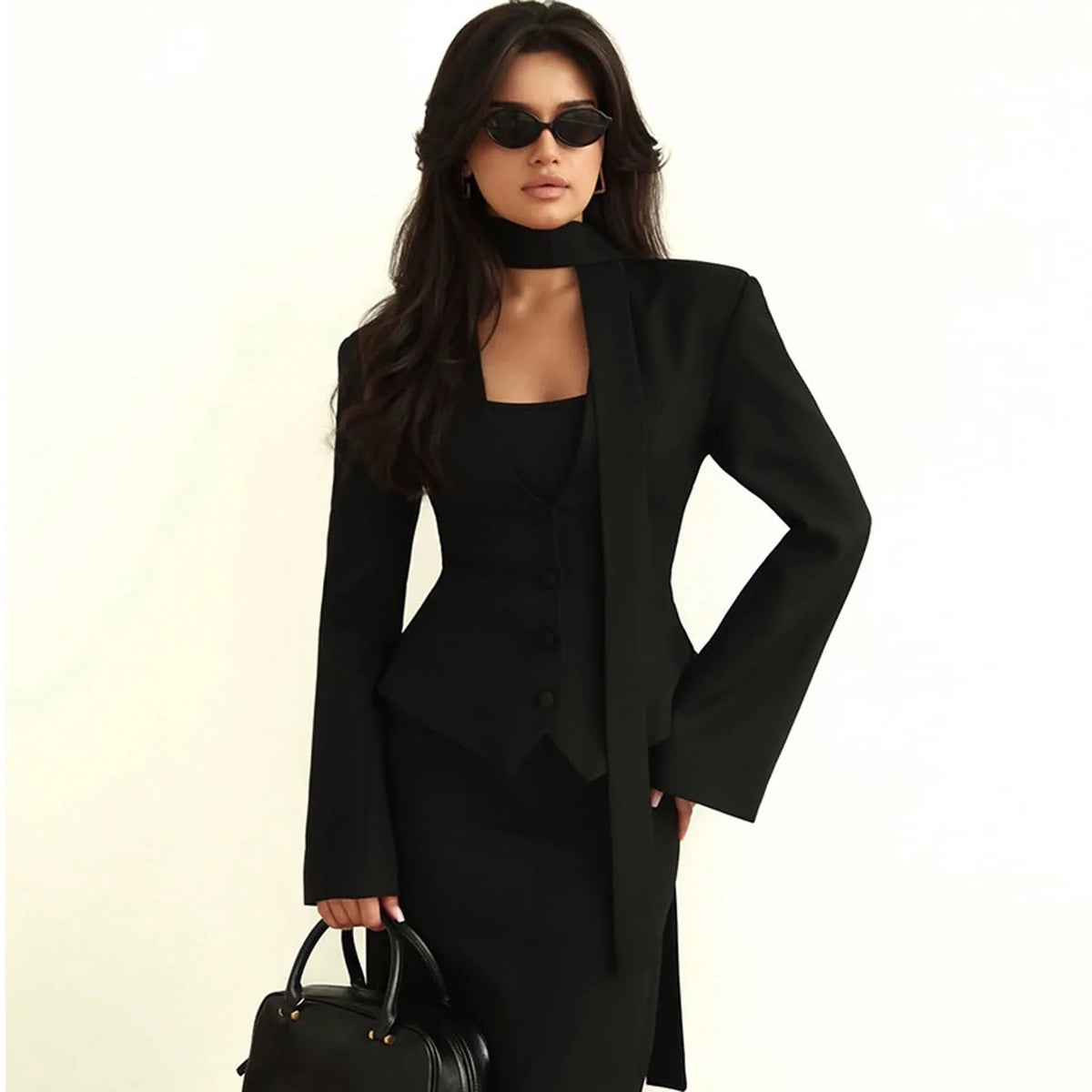 ‘s Fitted Blazer With Scarf Tie