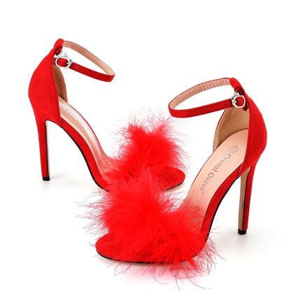 Crystal Queen Sandals Fluffy Peep Toe