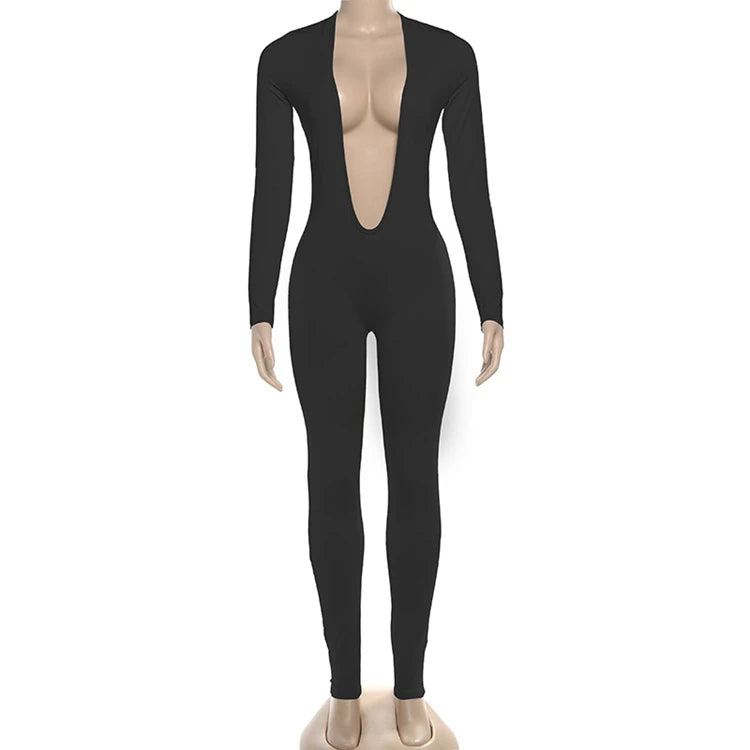 STYLISH LADY Cut Out Jumpsuits 2025 Autumn Women Long Sleeve V Neck Backless Bodycon Sexy Club Party Rompers Jumpsuits