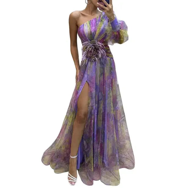 Formal Party Dress One Shoulder Tie-dye