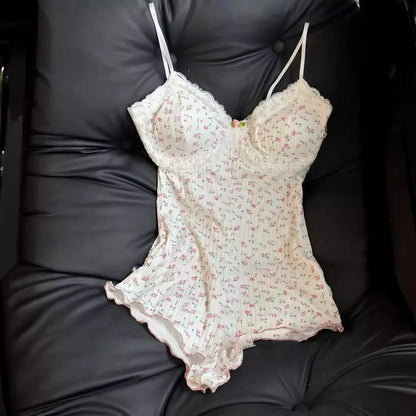 Floral Lace Trim Sleeveless Bodysuit