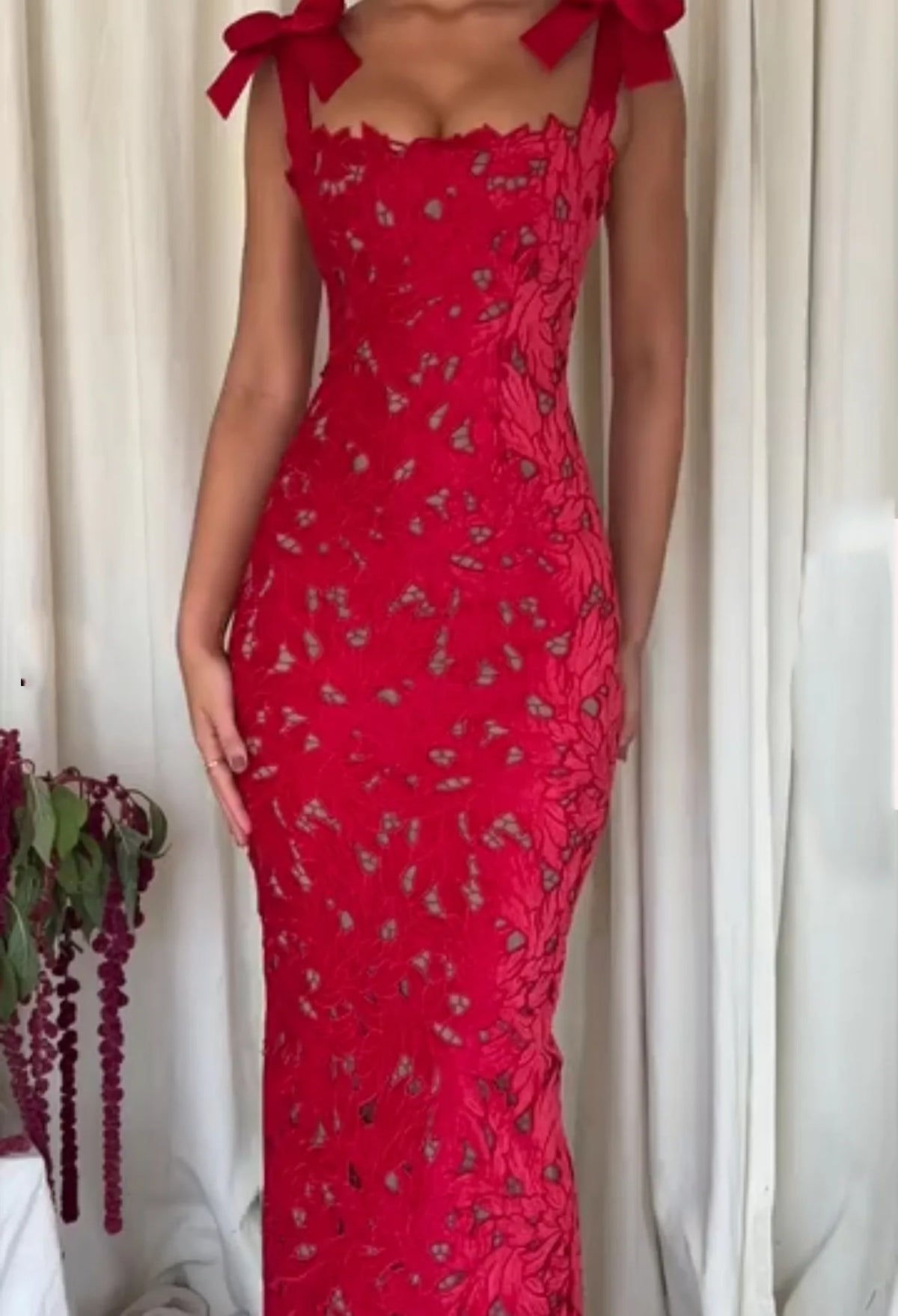 Black Embroidery Lace Dress Bow Strap