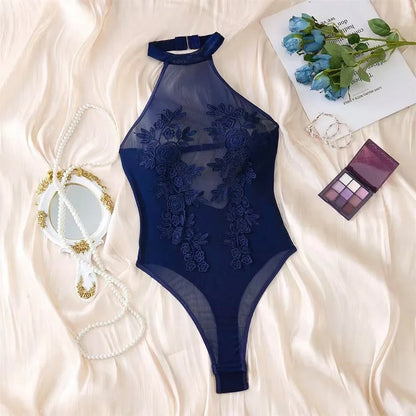 New Flower Embroidery Solid Color Bodysuits