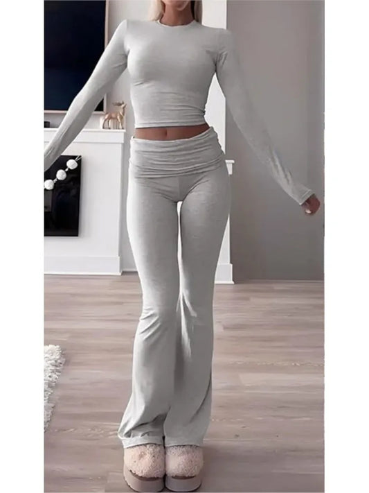 Casual Solid Slim Set O Neck