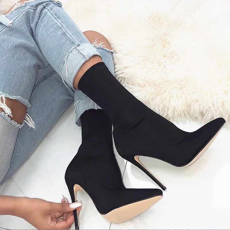 10cm High Heels Silk Sock Boots