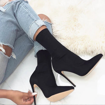 10cm High Heels Silk Sock Boots