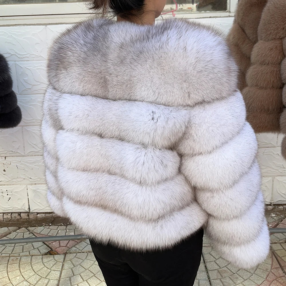 QUEENTINA Fox Fur Coat Real Brown