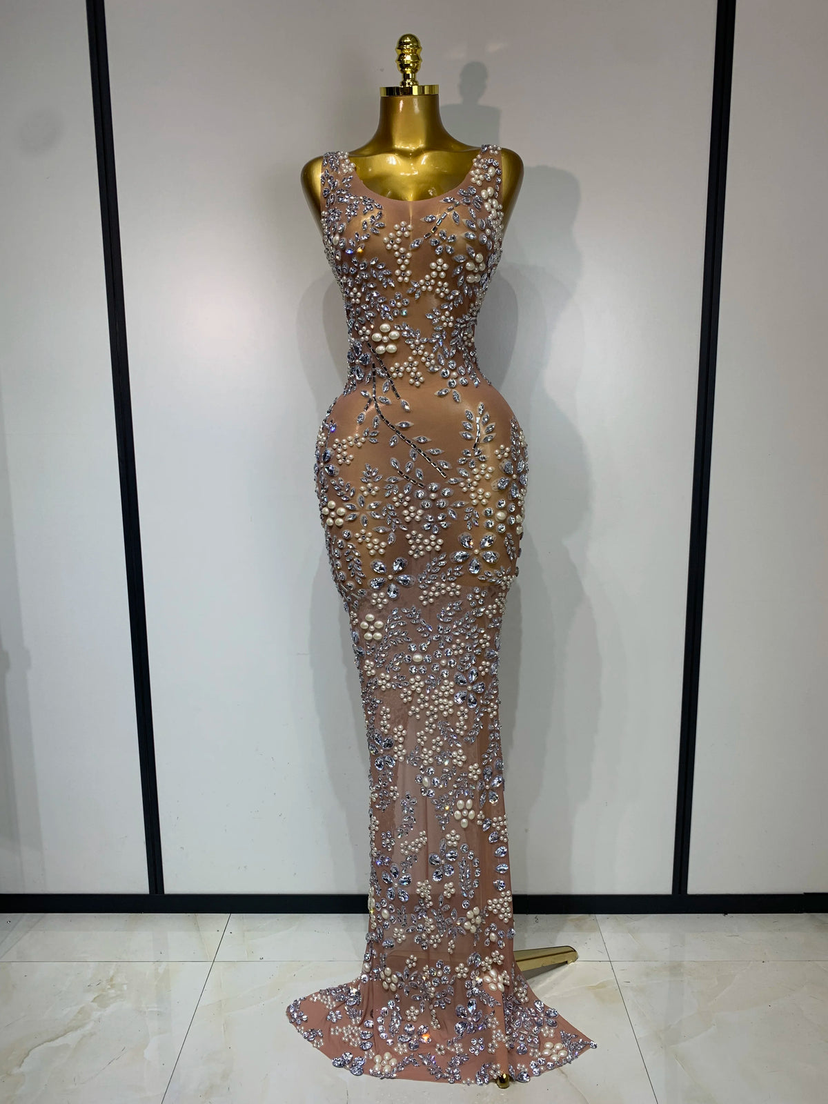Lxury Diamonds Mesh See Through Long