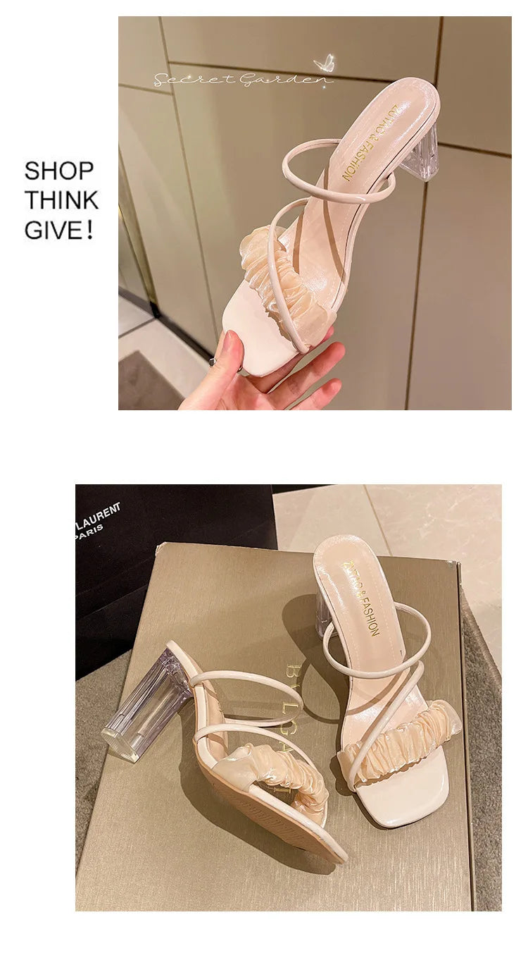 Transparent, Sandals Thick High Heels, with