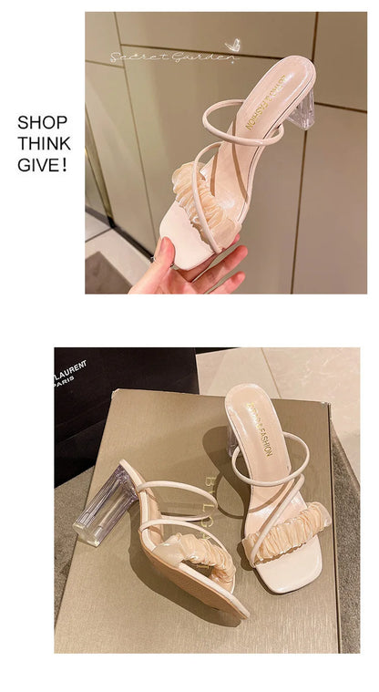 Transparent, Sandals Thick High Heels, with