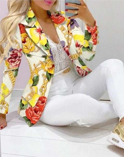 Printed Belted Blazer Pant Set
