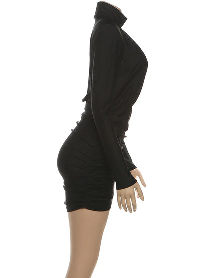 Classic Turtleneck Ruched Mini Bodycon Dress