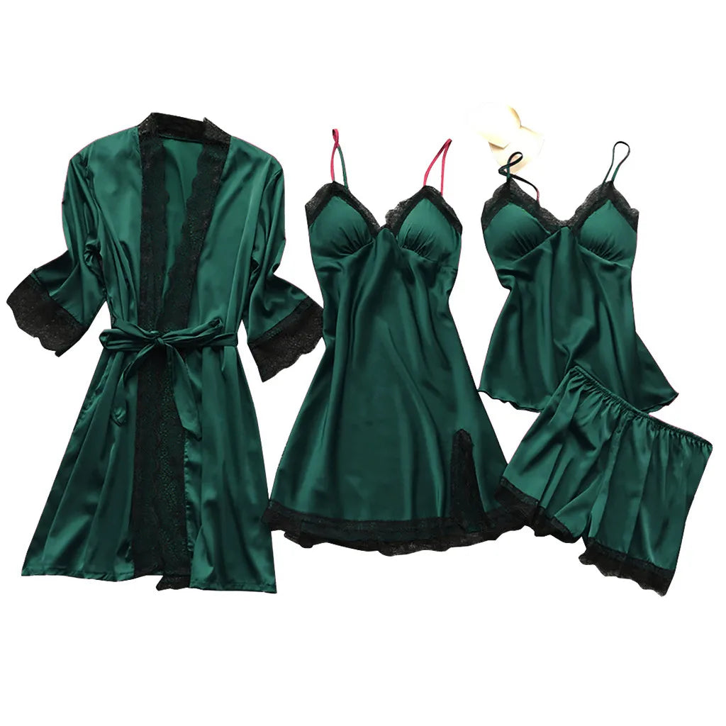 Silk Robe and Lace Nightdress Set