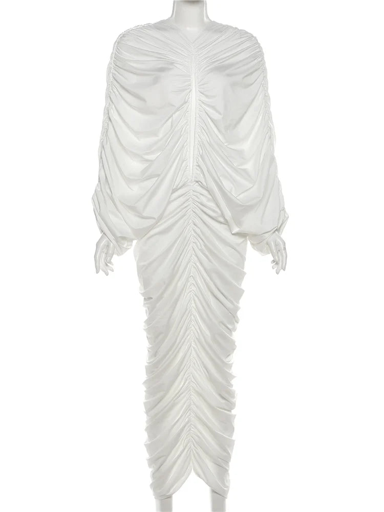 Weird Puss Hollow Ruched Patchwork Dress Peach Buttocks Bat Sleeves Chic Hipster Autumn Hipster Clubwear Skinny Stretch Vestidos