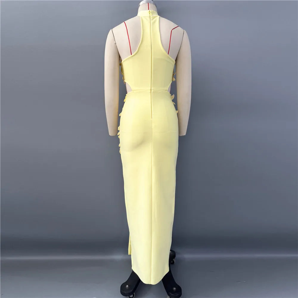 Patchwork Bandage Dress Appliques Halter Clothes
