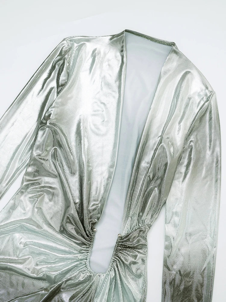 Weird Puss Sexy Silky Split Dress Women Irregular Ribbon Gradient Color Deep V-Neck Coquette Hottie Street Elegant Slim Bodycon