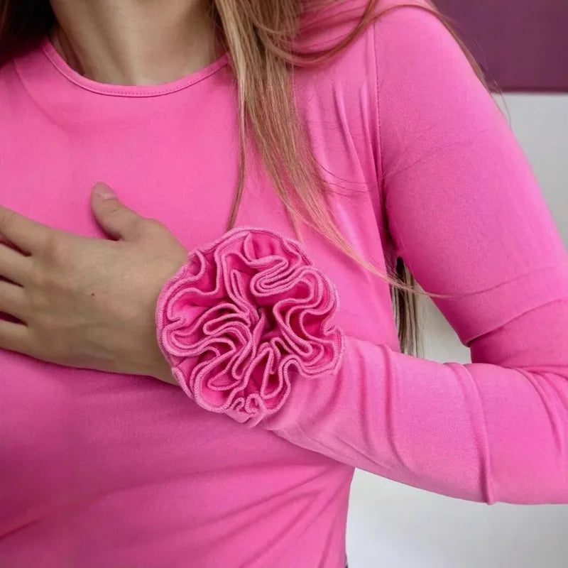 3D Floral Long-Sleeve Top