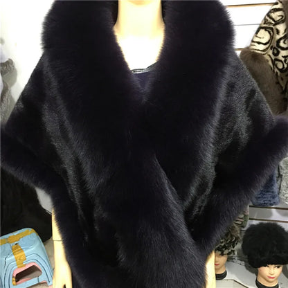 Natural Mink Fur Cape with Real
