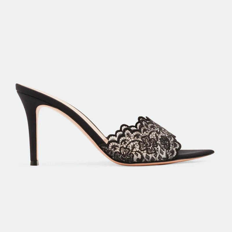 New High Heel Sandals Lace Embroidery