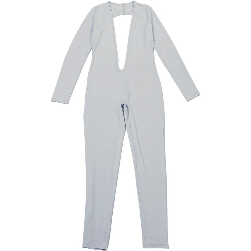 Weird Puss Backless Sexy Jumpsuit Women Basic Classics Deep V Neck Full Sleeve Backless Trend Midnight Clubwear Workout Overalls