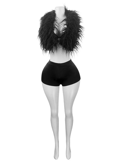 Fur Patchwork Two-Piece Tank & Shorts Set