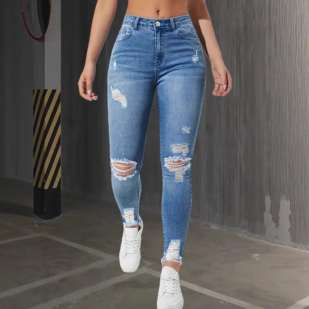 High-Waisted Ripped Skinny Jeans