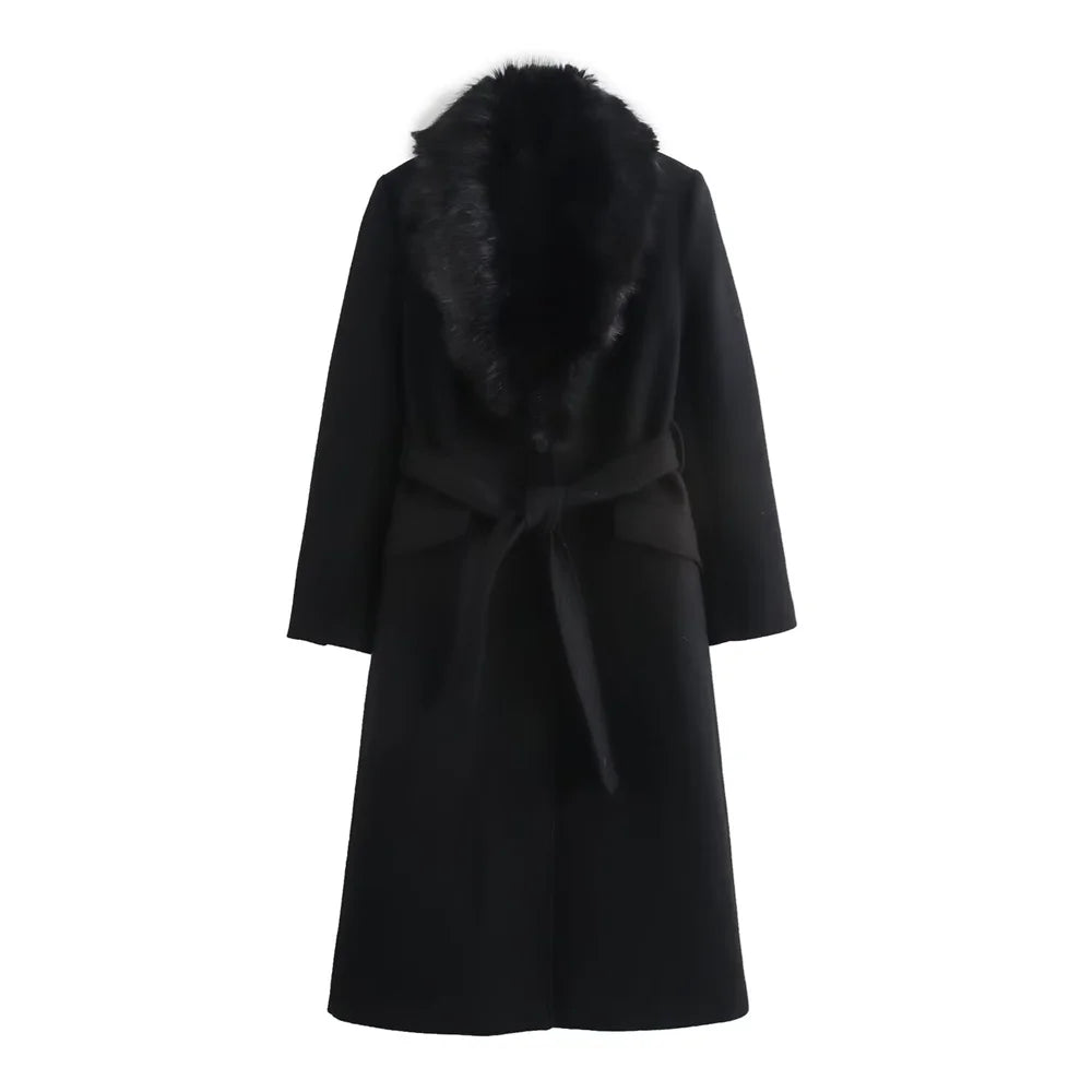Belt Warm Fur Collar Coat Flip