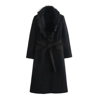Belt Warm Fur Collar Coat Flip