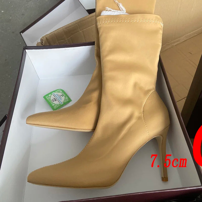 10cm High Heels Silk Sock Boots