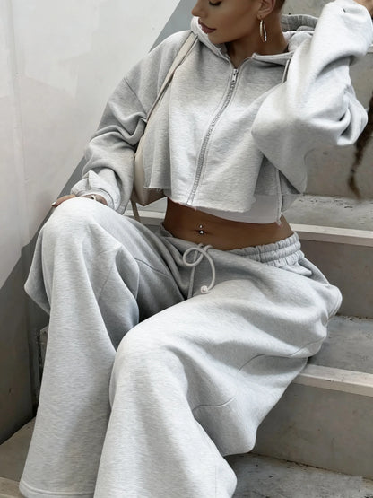 Hooded Zip-up Cropped Sweatshirt and Long