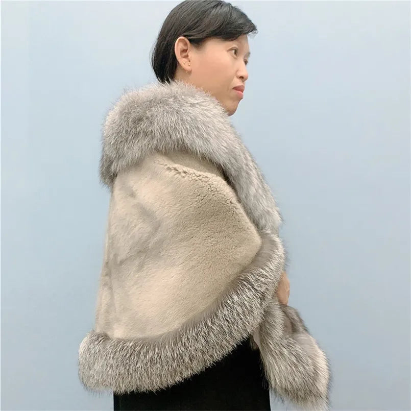 Natural Mink Fur Cape with Real