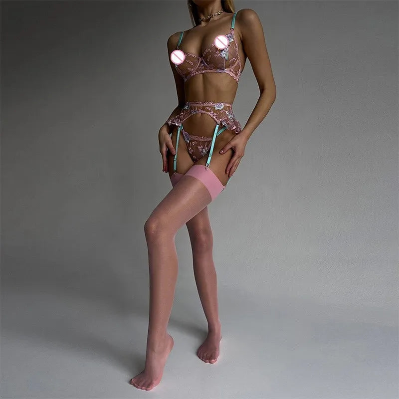 Embroidered Patchwork Lingerie Set