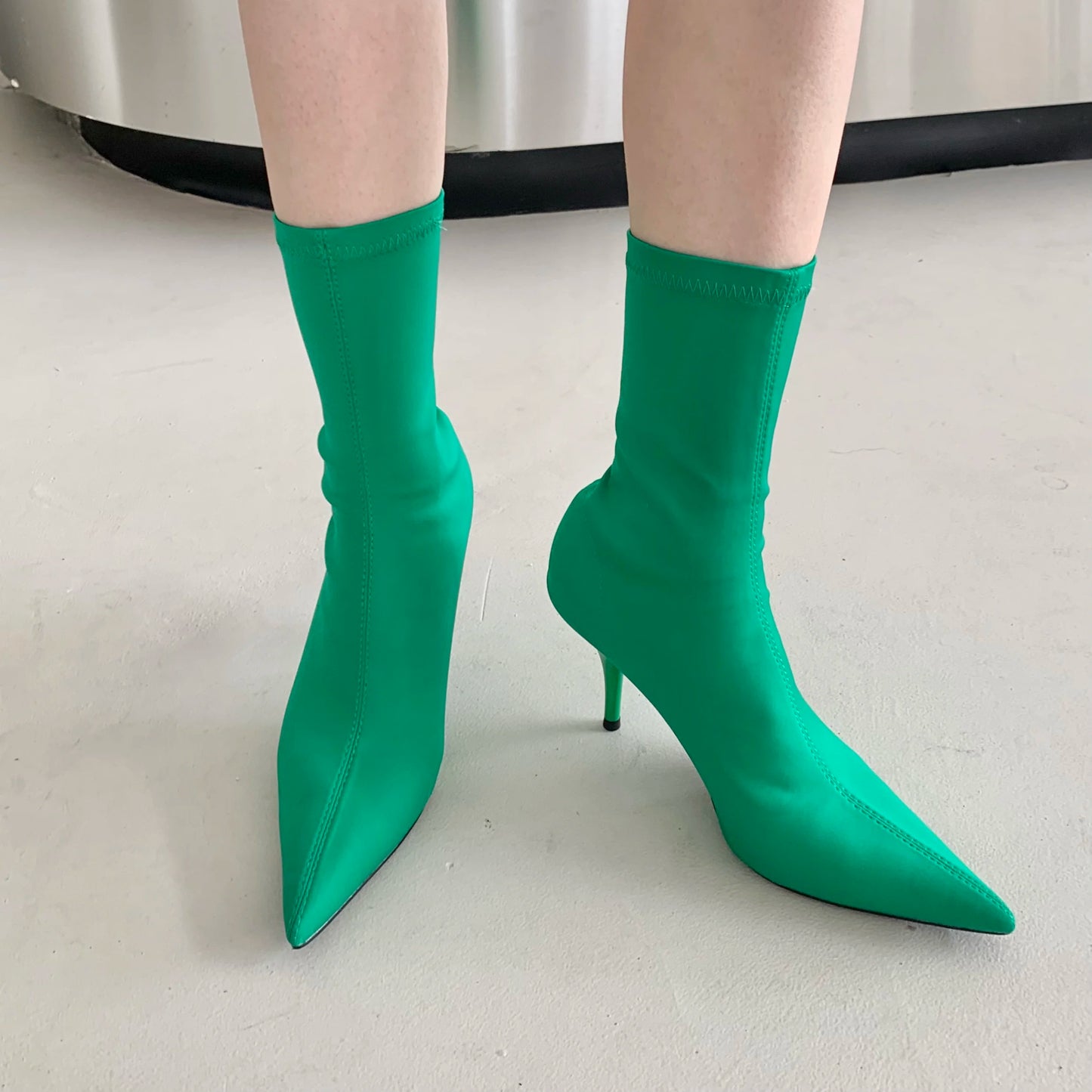 Eilyken Candy Colors Stretch Fabric Ankle Boots For Women Pointed Toe Fashion  Short Booties Spring Autumn Thin High Heels Shoes