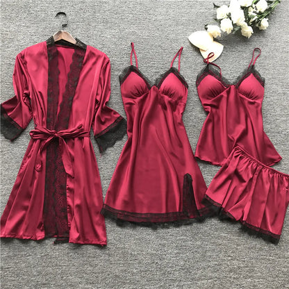 Silk Robe and Lace Nightdress Set